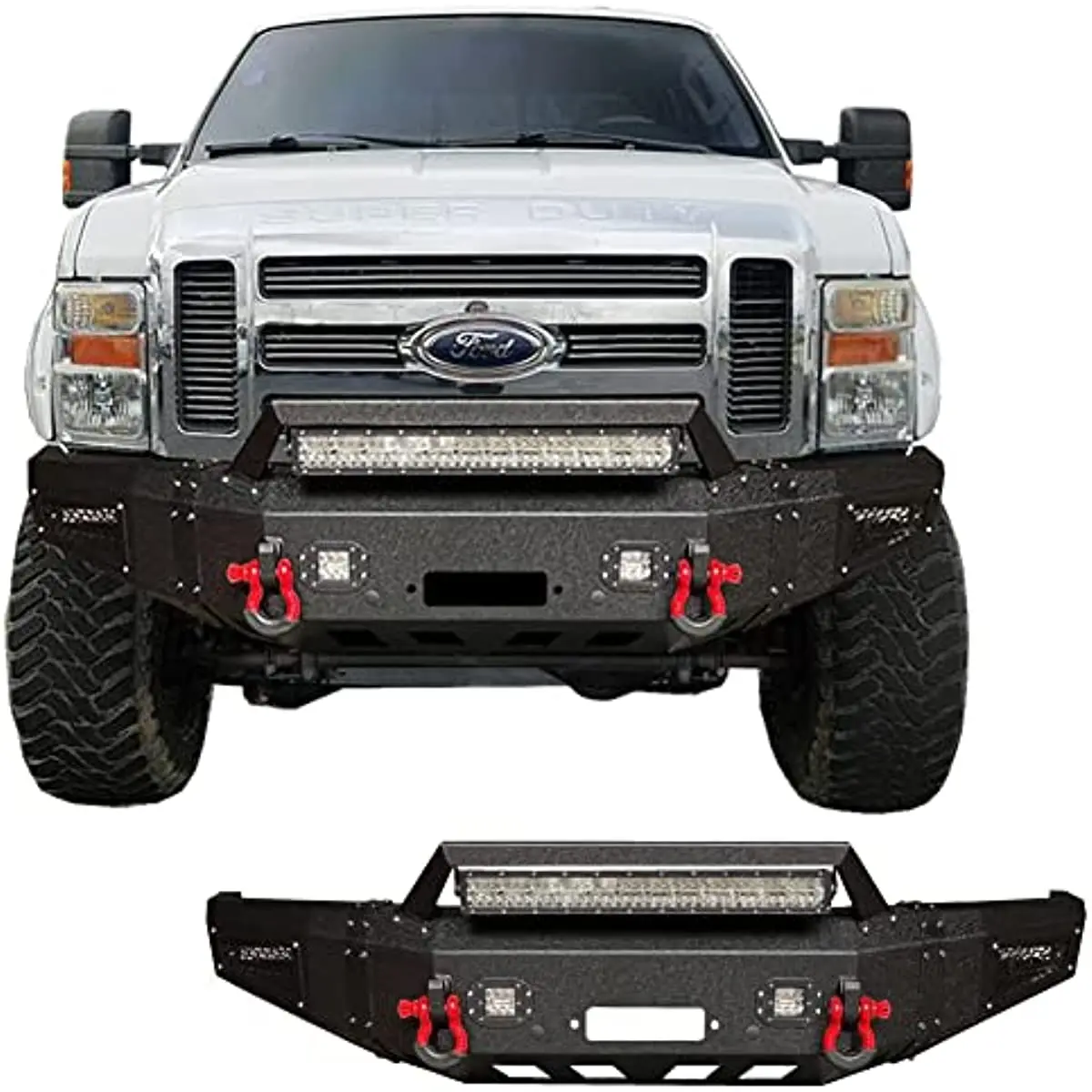 

Vijay Front Bumper Compatible with 2008-2010 Ford F250 F350 Super Duty with Winch Plate and LED Lights