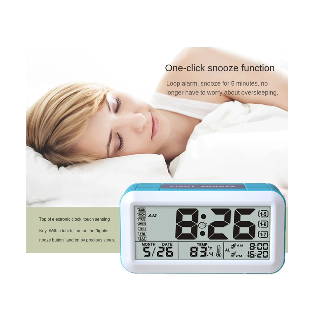 Alarm Clock Display Screen LED Digital Wake Up Clock Light Sensor Bedside Alarm Clock Snooze Function Alarm Clock
Alarm Clock Display Screen LED Digital Wake Up Clock Light Sensor Bedside Alarm Clock Snooze Function Alarm Clock