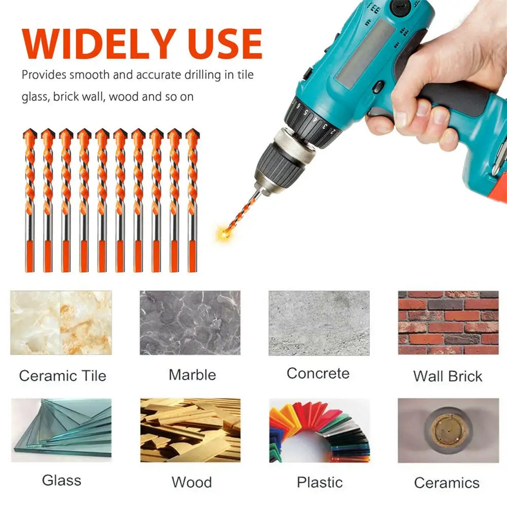 10 Pcs Ultimate Drill Bits Multi-Material Triangle Drill Bit Diamond Set for Tile Concrete Brick Glass Plastic Wood Stone 6mm
10 Pcs Ultimate Drill Bits Multi-Material Triangle Drill Bit Diamond Set for Tile Concrete Brick Glass Plastic Wood Stone 6mm