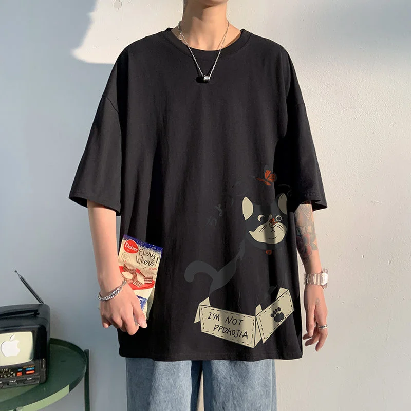 Мужская свободная футболка с коротким рукавом, Повседневная футболка из чистого хлопка с изображением кота и бабочки, одежда в японском сти...
Мужская свободная футболка с коротким рукавом, Повседневная футболка из чистого хлопка с изображением кота и бабочки, одежда в японском сти...