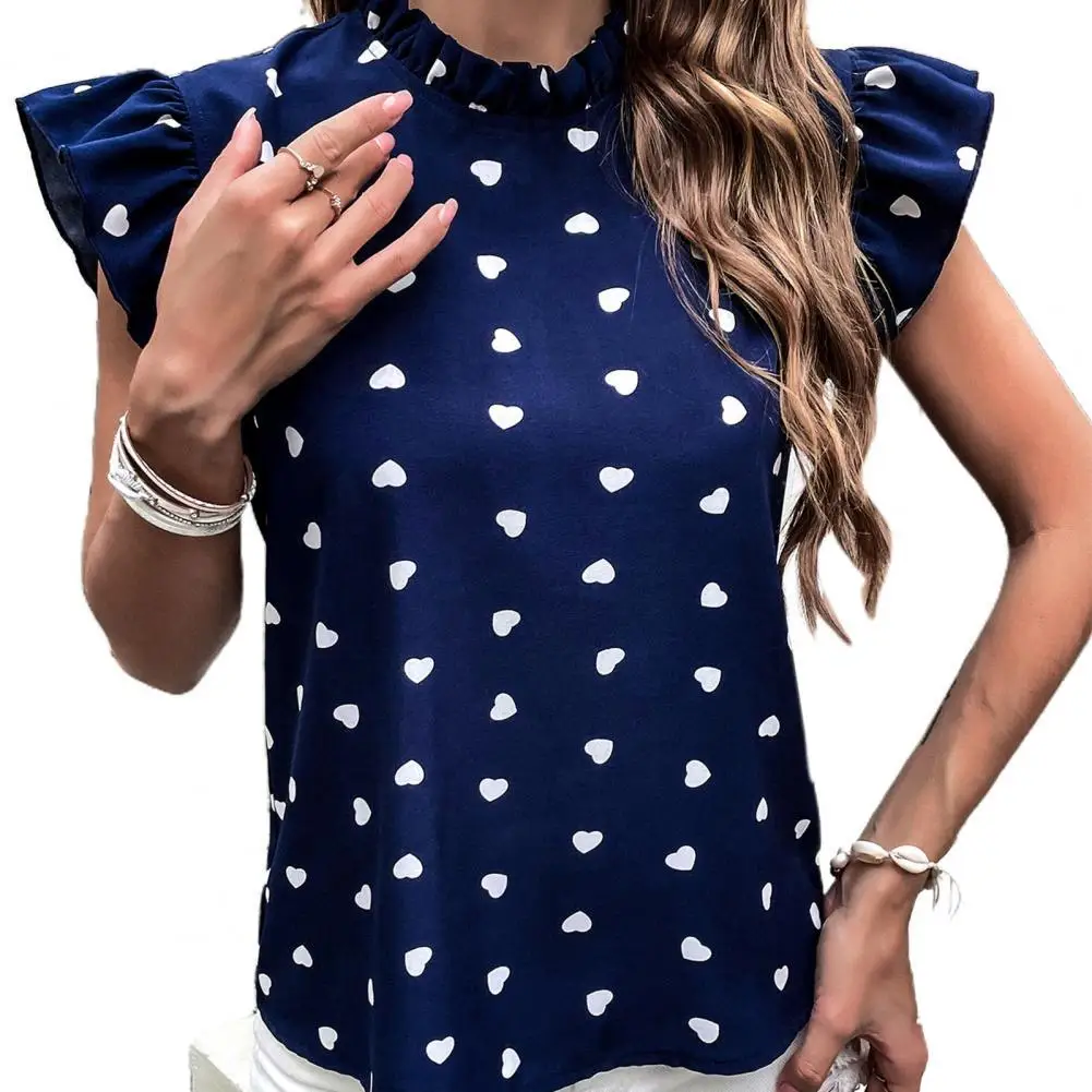 Fashion Women Blouse Flying Sleeve Heart Print Slim Fit Elegant Shirts Ruffle Collar Simple Summer Top Female Clothing 2022
Fashion Women Blouse Flying Sleeve Heart Print Slim Fit Elegant Shirts Ruffle Collar Simple Summer Top Female Clothing 2022