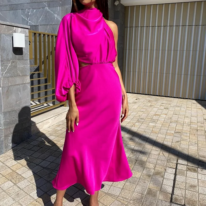 Women's Satin Dresses Lantern Sleeve One Shoulder Bodycon Women Clothes 2023 Summer Elegant Rose Club Party Office Midi Dress
Women's Satin Dresses Lantern Sleeve One Shoulder Bodycon Women Clothes 2023 Summer Elegant Rose Club Party Office Midi Dress