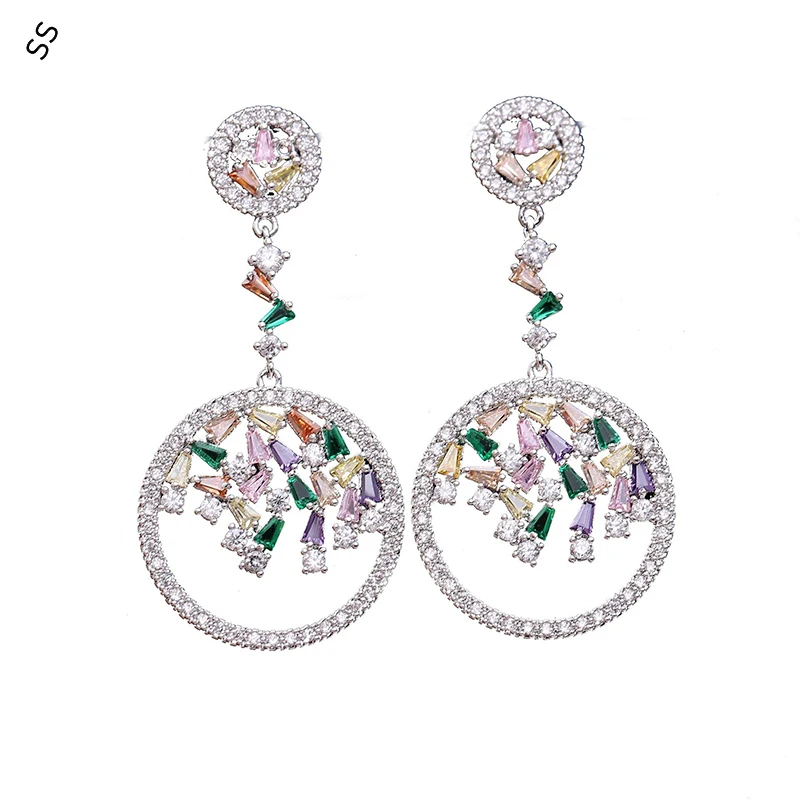 Colored Zircon Stone Round Style Ladies Fashion Earrings S925 Pin for Evening Dress Accessories
Colored Zircon Stone Round Style Ladies Fashion Earrings S925 Pin for Evening Dress Accessories