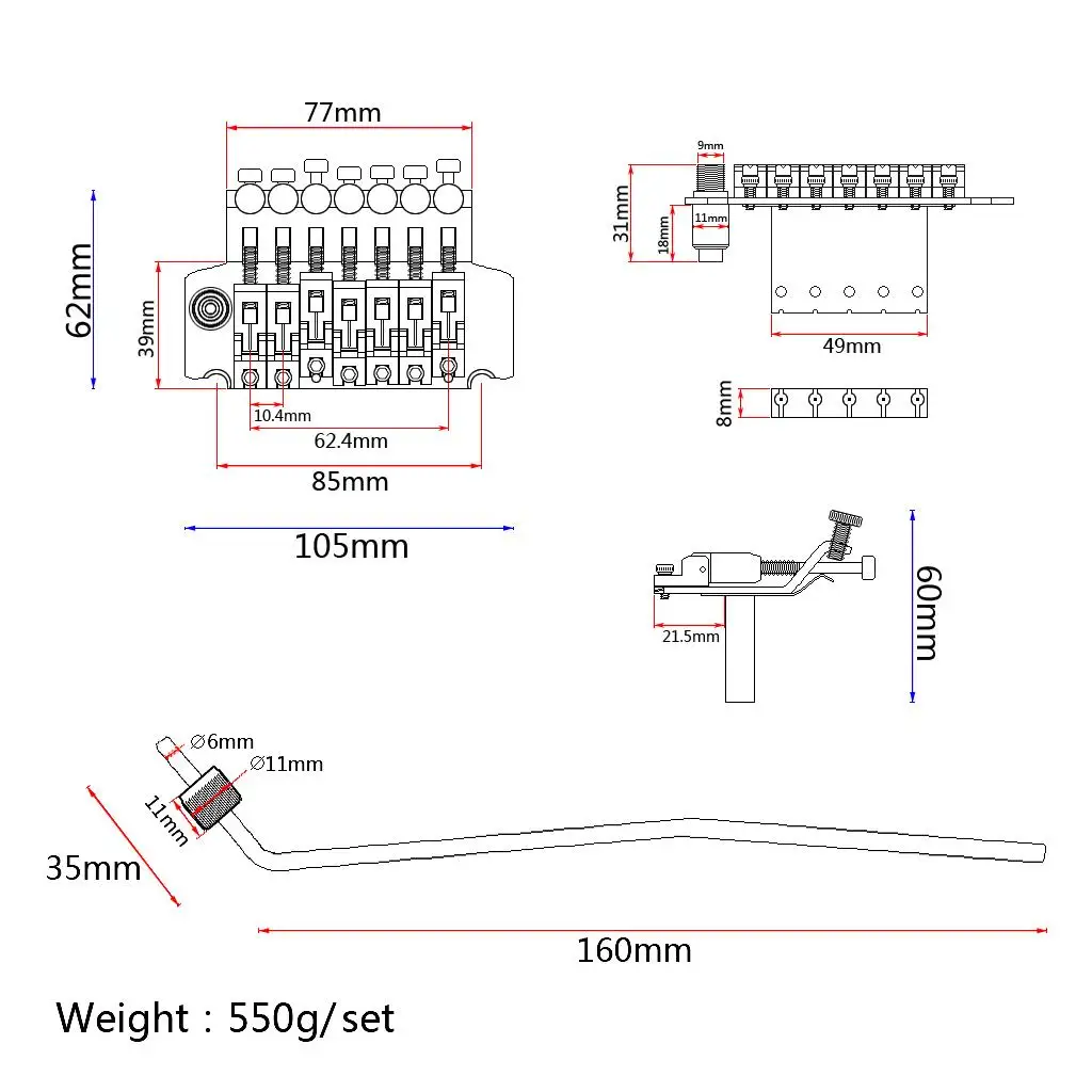 1 Set Metal 7 String Electric Guitar Double Tremolo Bridge Assembly System Luthier Tool
1 Set Metal 7 String Electric Guitar Double Tremolo Bridge Assembly System Luthier Tool