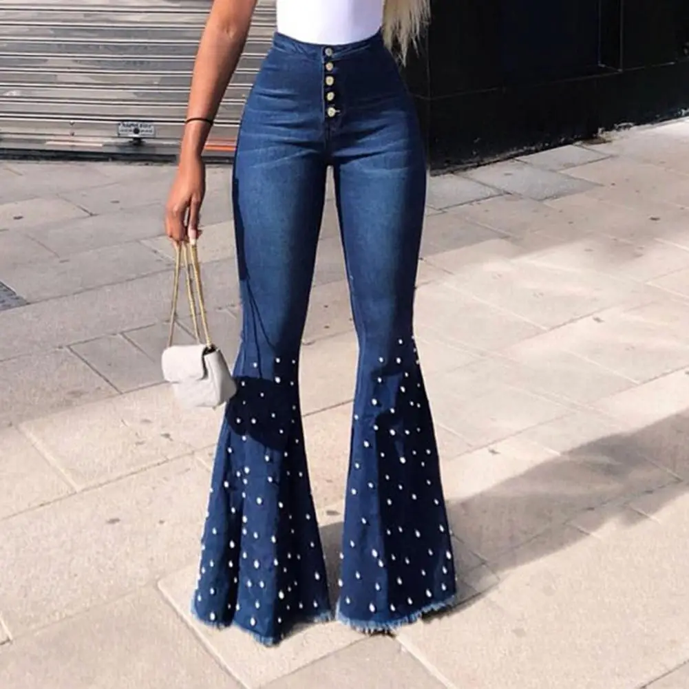 Beaded Denim Flare Jeans Women High Waist Single-Breasted Stretchy Button Fly Beaded Wide Leg Elastic Skinny Ladies Pants
Beaded Denim Flare Jeans Women High Waist Single-Breasted Stretchy Button Fly Beaded Wide Leg Elastic Skinny Ladies Pants