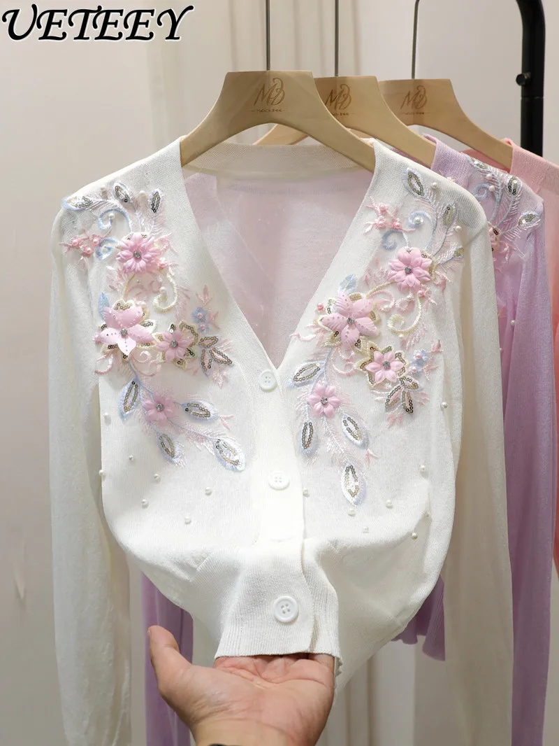 French Exquisite Embroidered Flowers V-neck Short Knitted Top Women Summer Fashion Retro Artistic Thin Sun Protection Cardigan
French Exquisite Embroidered Flowers V-neck Short Knitted Top Women Summer Fashion Retro Artistic Thin Sun Protection Cardigan