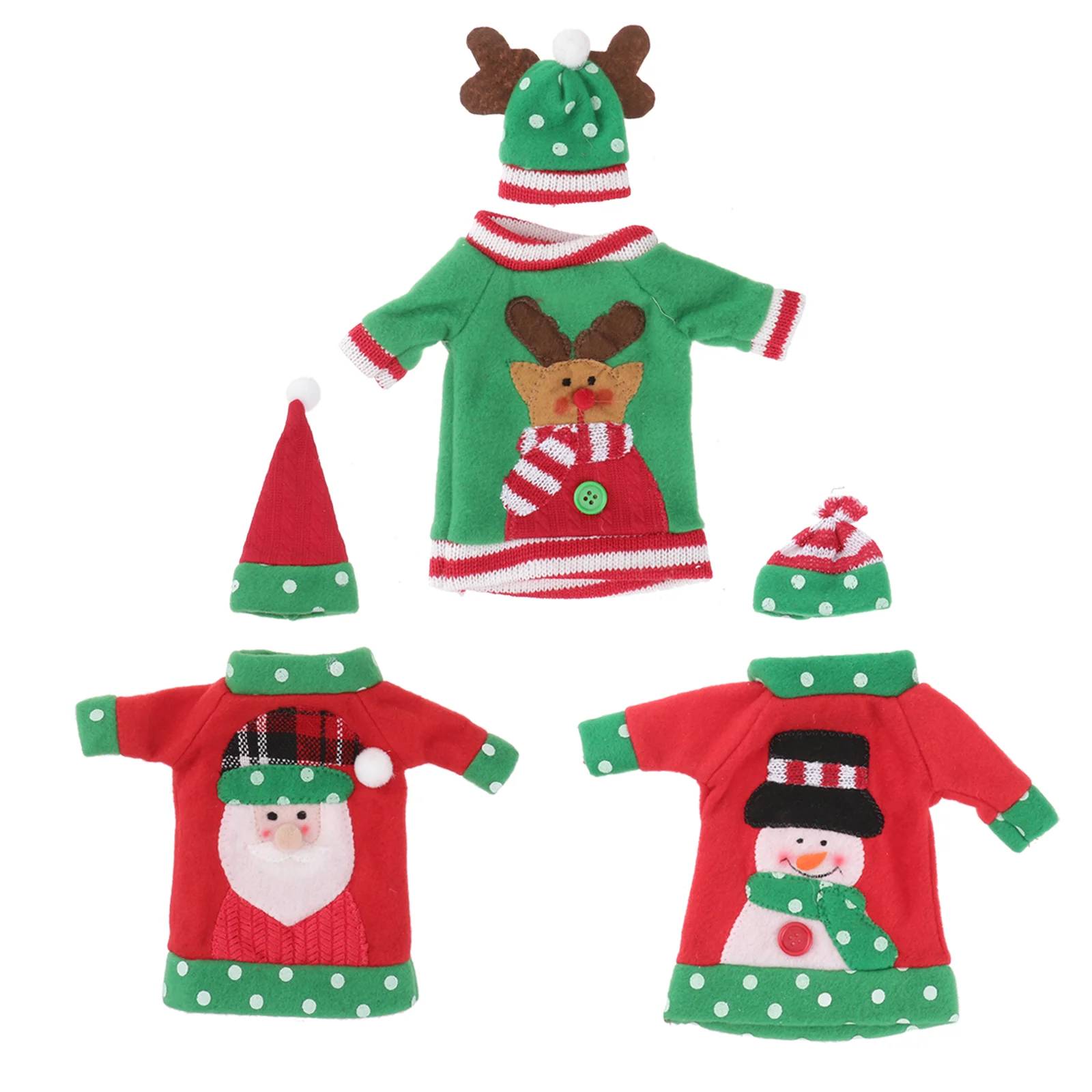 3pcs Christmas Bottle Sweater Clothes Christmas Santa Elk Snowman Printing Costume Shape Red Bottle Cover Xmas Party 
3pcs Christmas Bottle Sweater Clothes Christmas Santa Elk Snowman Printing Costume Shape Red Bottle Cover Xmas Party