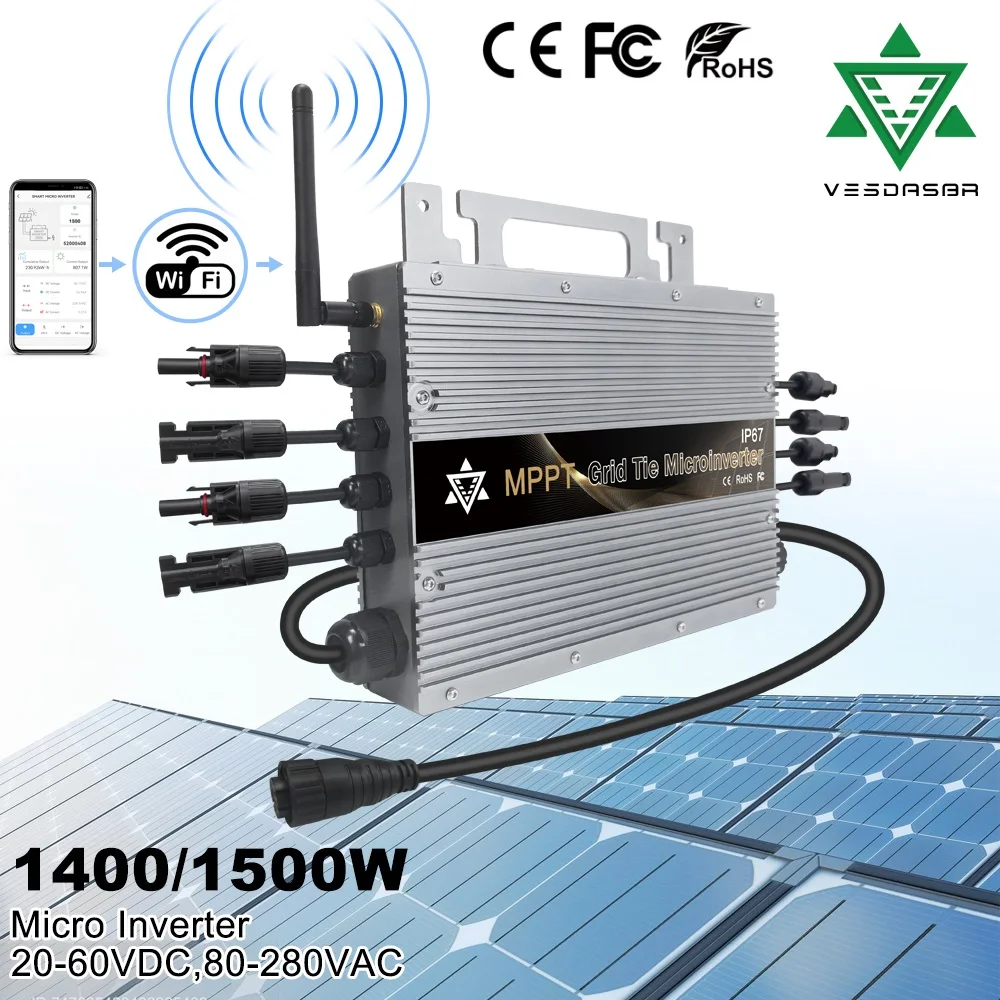 Solar Grid Tie Micro Inverter MPPT 1400W/1500W With Free EU Plug,With Built-in WiFi For 20-60VDC and 80-265VAC,Ship From EU
Solar Grid Tie Micro Inverter MPPT 1400W/1500W With Free EU Plug,With Built-in WiFi For 20-60VDC and 80-265VAC,Ship From EU