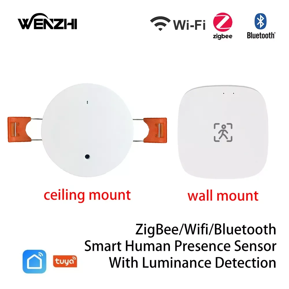 

NEW2023 Wi-Fi/ZigBee/BLuetooth MmWave датчик присутствия человека, датчик движения с яркостью/обнаружением расстояния, автоматизация умного дома