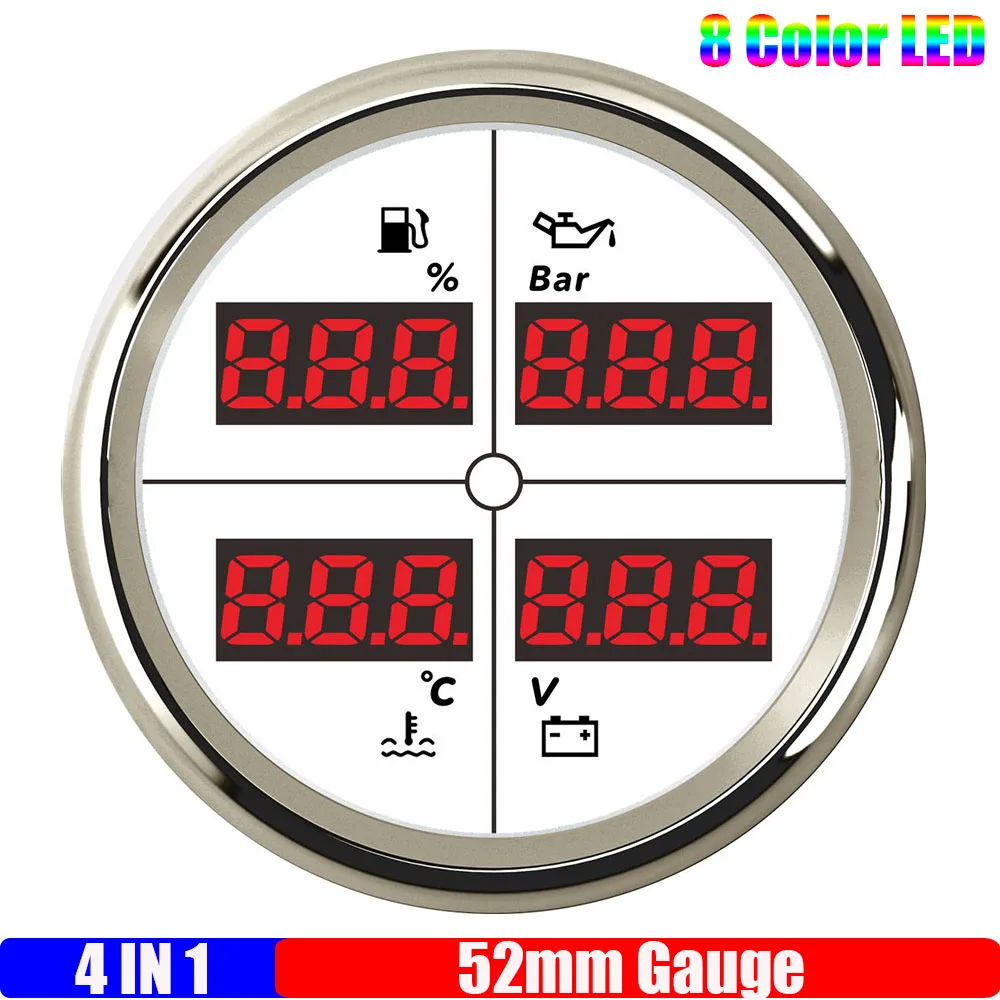 8-цветный светодиодный цифровой датчик 52 мм для автомобиля, лодки, яхты, мульти 4 в 1, 0-190 Ом, датчик уровня топлива + давление масла + температура воды + вольтметр на заказ
8-цветный светодиодный цифровой датчик 52 мм для автомобиля, лодки, яхты, мульти 4 в 1, 0-190 Ом, датчик уровня топлива + давление масла + температура воды + вольтметр на заказ