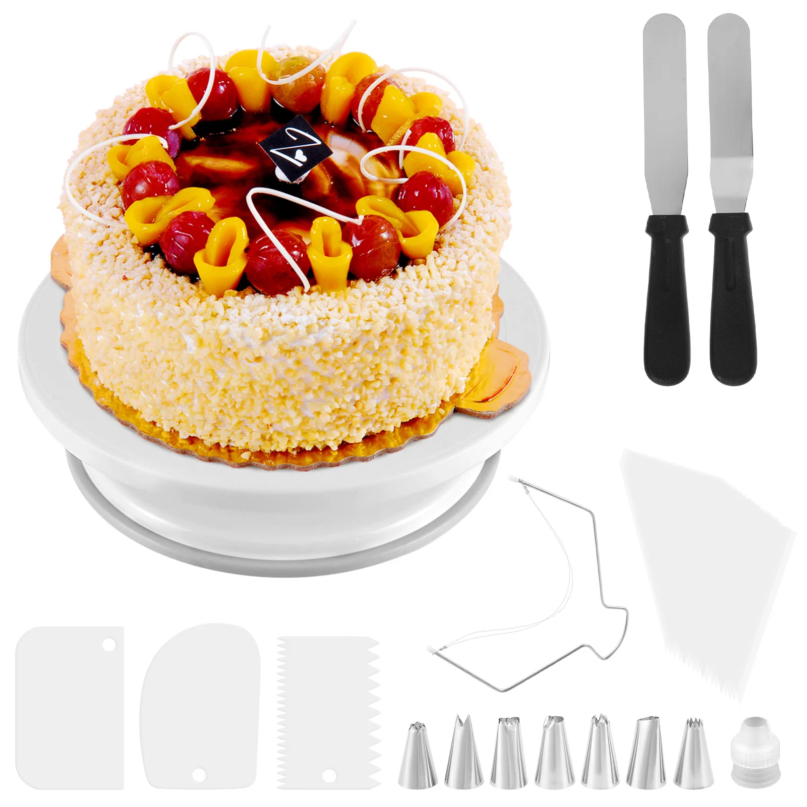L 33Pcs Cake Decorating Kit Professional Cake Baking Supplies with 11inch Cake Turntable Premium Cake Decorating Tool with 7
L 33Pcs Cake Decorating Kit Professional Cake Baking Supplies with 11inch Cake Turntable Premium Cake Decorating Tool with 7