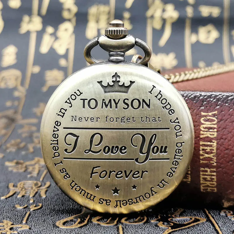 Bronze To MY SON Engraving Word Pocket Watches Men Roman Number Quartz Pocket Watches Unique Chain Birthday Gifts
Bronze To MY SON Engraving Word Pocket Watches Men Roman Number Quartz Pocket Watches Unique Chain Birthday Gifts