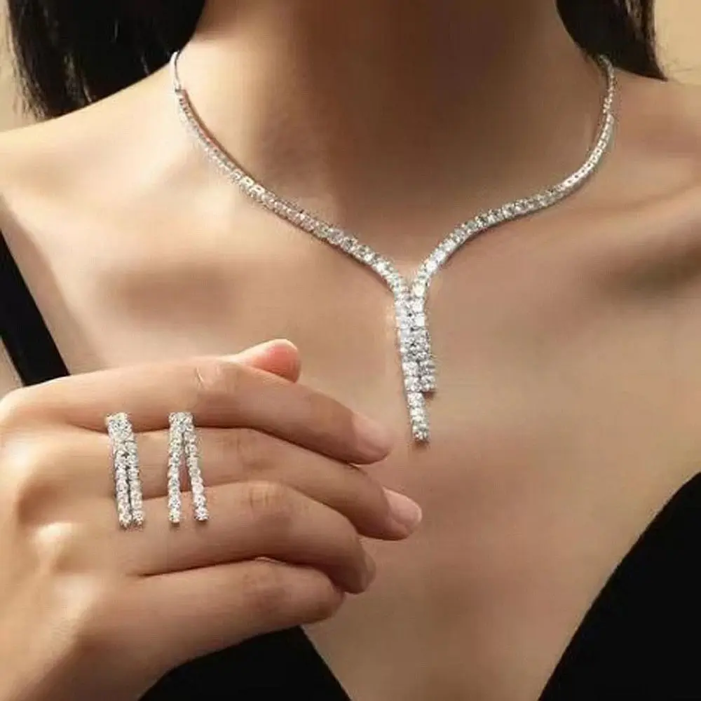 Simple Zircon Necklace Earrings Women Geometric Crystal Earrings for Wedding Bride Jewelry Sets Accessories Fashion 
Simple Zircon Necklace Earrings Women Geometric Crystal Earrings for Wedding Bride Jewelry Sets Accessories Fashion