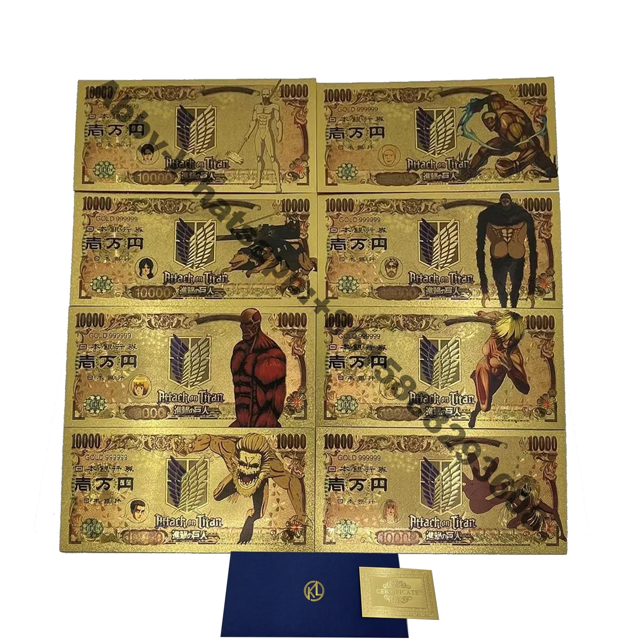8models Anime Attack on Titan Gold Banknote Eren Armin Plastic card Captain Levi Souvenir Home Decor Gift for Kids Children
8models Anime Attack on Titan Gold Banknote Eren Armin Plastic card Captain Levi Souvenir Home Decor Gift for Kids Children