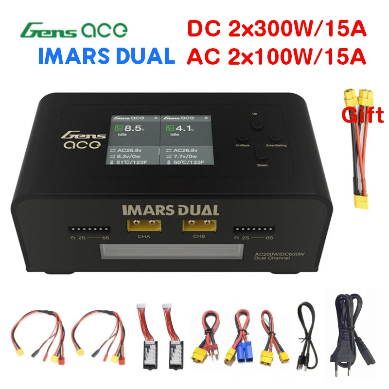 Двухканальное умное зарядное устройство GENS ACE AC200W DC600W высокомощное сбалансированное быстрое зарядное устройство IMARS Dual
Двухканальное умное зарядное устройство GENS ACE AC200W DC600W высокомощное сбалансированное быстрое зарядное устройство IMARS Dual