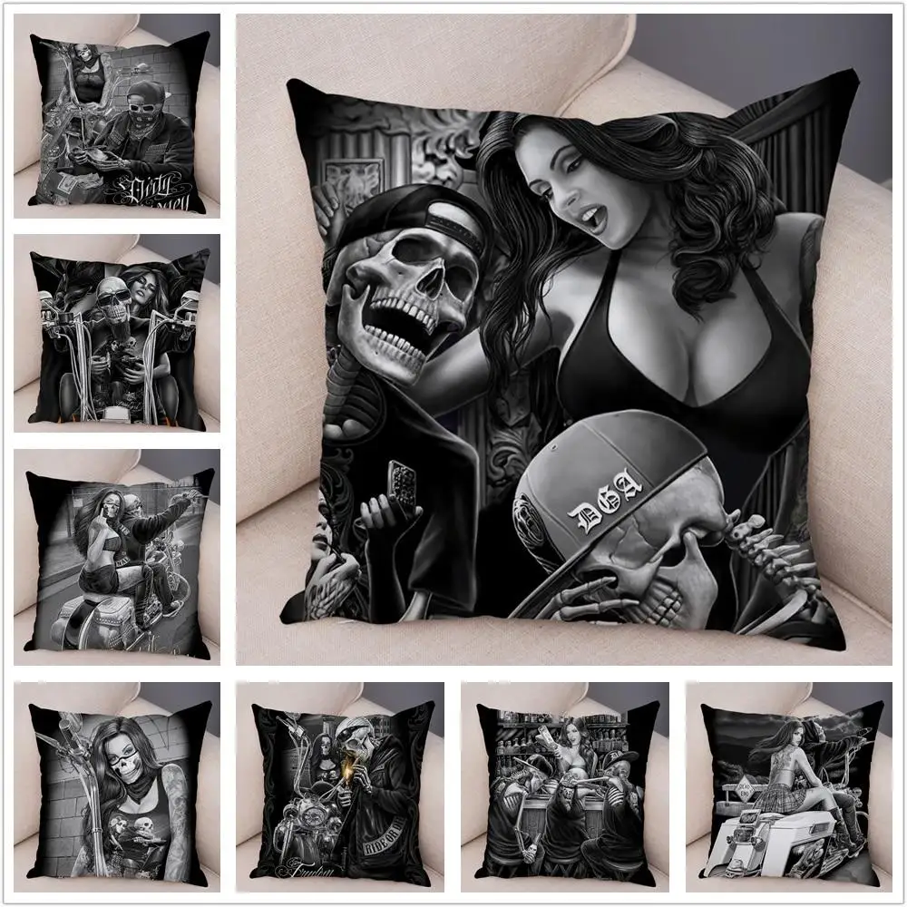 Polyester Cartoon Pillowcase Motorcycle Skull Sexy Girl Cushion Cover Sofa Home Necronomicon Pillowcase Decoration
Polyester Cartoon Pillowcase Motorcycle Skull Sexy Girl Cushion Cover Sofa Home Necronomicon Pillowcase Decoration