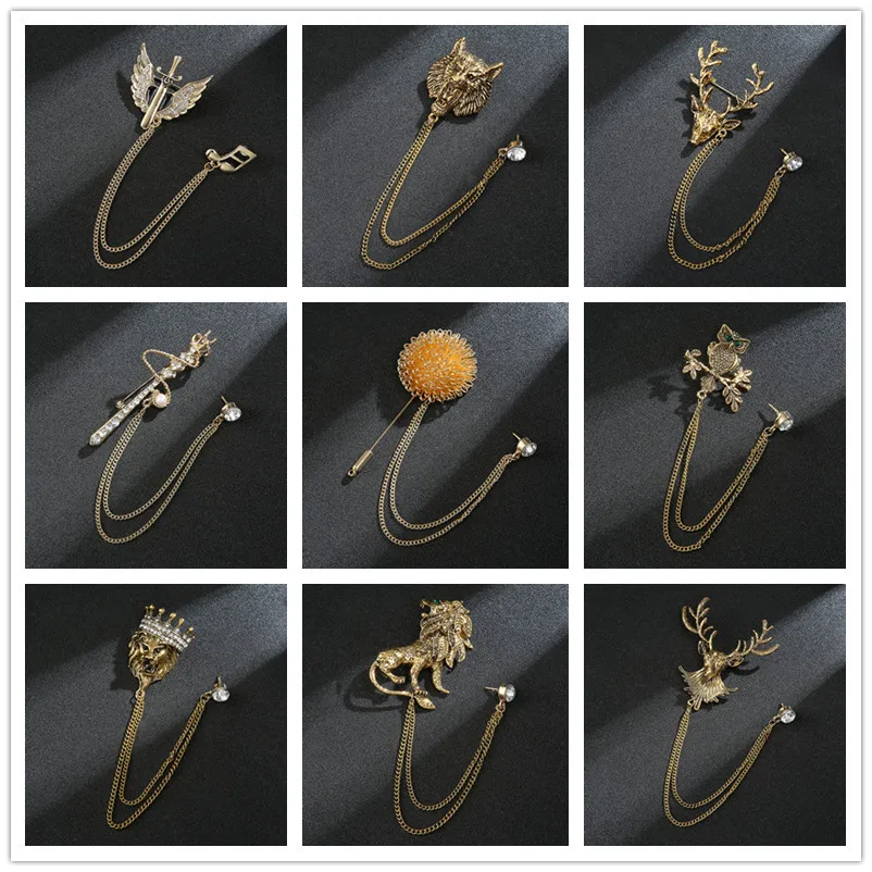 Korean Animal Lion Head Brooch Crystal Tassel Chain Lapel Pins Suit Collar Crown Badge Brooches for Women and Men Accessories
Korean Animal Lion Head Brooch Crystal Tassel Chain Lapel Pins Suit Collar Crown Badge Brooches for Women and Men Accessories