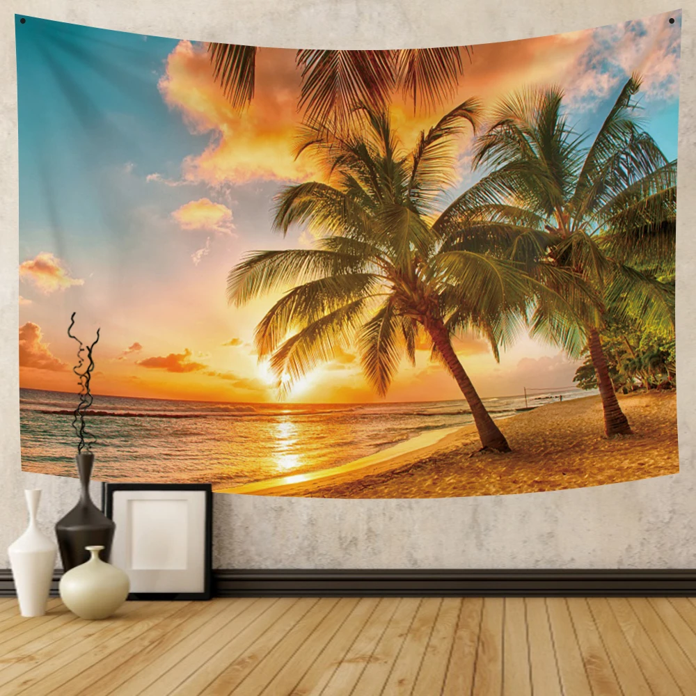 

Seaside Natural Scenery Palm Tree Tapestry Wall Hanging Carpet For Bedroom Living Room Dorm Tapestries Art Home Decoration
