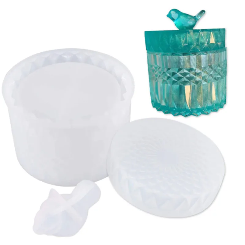 Silicone Crystal Box Resin Mold with Lid and Bird Handle Shape Mold for Epoxy Resin Jewelry Storage Bottle Jar Trinket Container
Silicone Crystal Box Resin Mold with Lid and Bird Handle Shape Mold for Epoxy Resin Jewelry Storage Bottle Jar Trinket Container