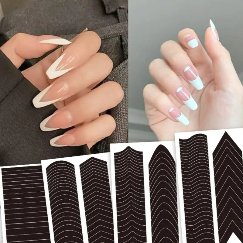 

White French Manicure Strip Nail Art Form Fringe Tip Guides Sticker Wavy Line V-shaped DIY Nails Decoration Auxiliary Stickers