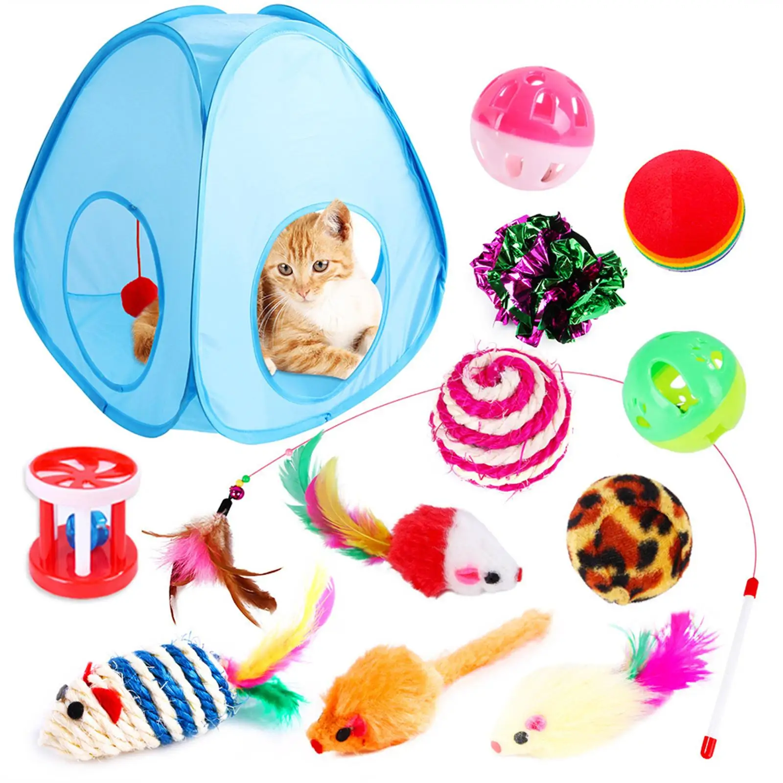 

13 шт. набор игрушек для кошек, перьевая игрушка, складная палатка, палочка для кошек, складной домик для кошек, палатка для кошек, товары для кошек