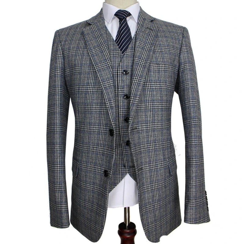 

Lansboter Grey Men Suit Traditional Tweed Retro British Style Wedding Slim Fit Blazer Suits For 3 Pieces Jacket Pants Vest