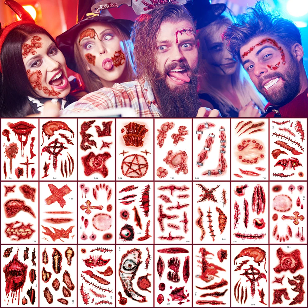 10PCS Halloween Bloody Wound Knife Scar Stickers Horror Tattoo Holiday Party Gift DIY Fake Tattoo Body Make Halloween Decoration
10PCS Halloween Bloody Wound Knife Scar Stickers Horror Tattoo Holiday Party Gift DIY Fake Tattoo Body Make Halloween Decoration