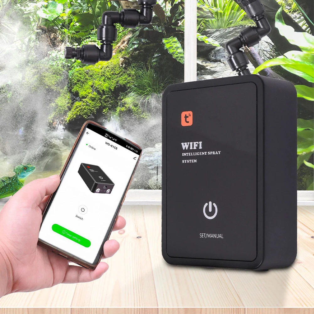Intelligent Reptile Fogger Terrariums Humidifier Electronic Timer Automatic Mist Rainforest Spray System Kit WiFi Remote Control
Intelligent Reptile Fogger Terrariums Humidifier Electronic Timer Automatic Mist Rainforest Spray System Kit WiFi Remote Control