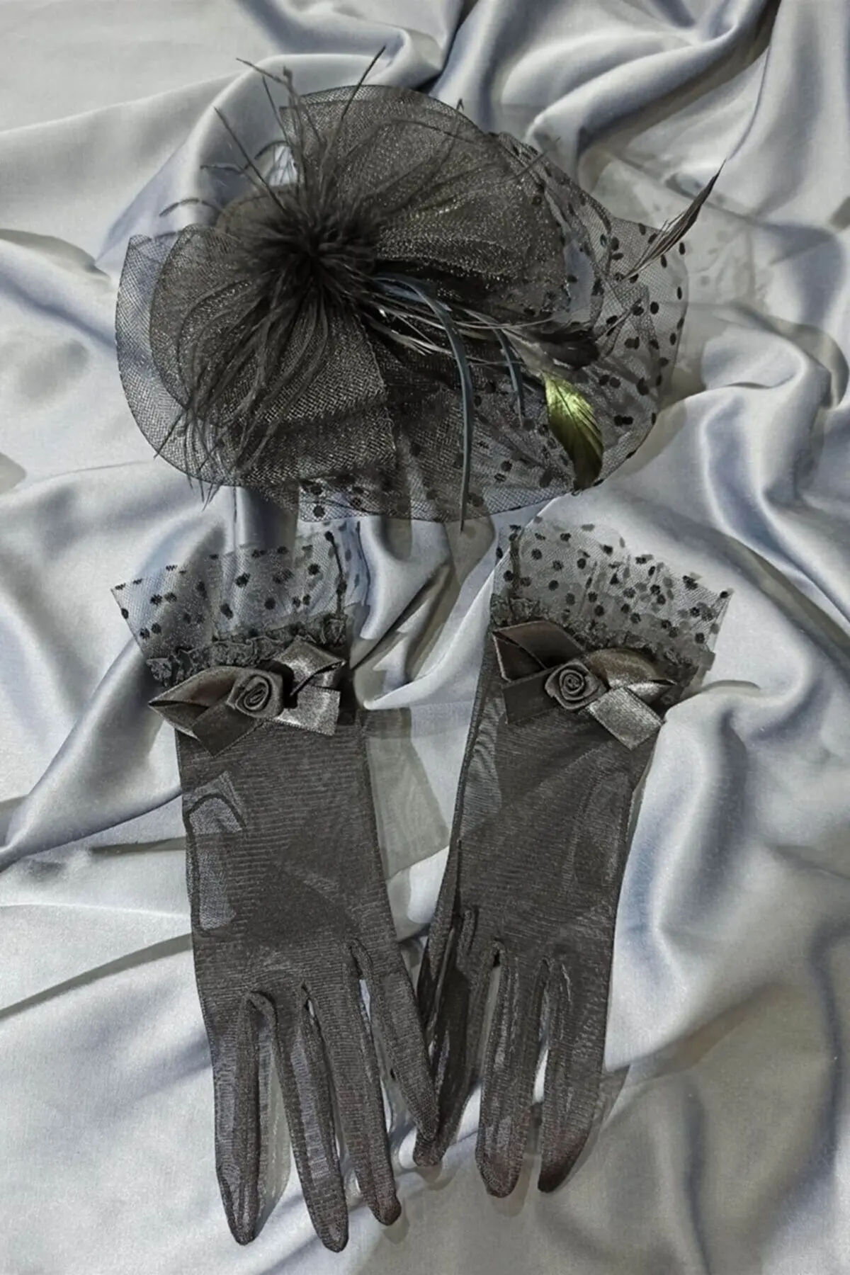 

Bride Accessory Black Flat Gloves Polka Dot Vualet Wedding Hat Lace Mesh Bridal Transparent Elegant Fishnet Silk Tulle Guipure