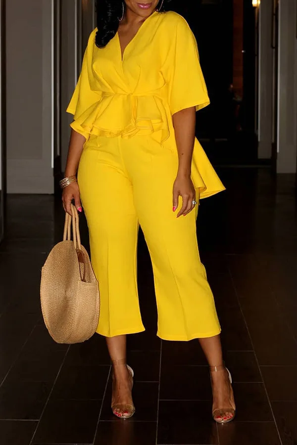 INS Women's Set Half Sleeve Wrapped V-Neck Ruffled Irregular Top Wide Leg Ankle Pants Set New Fall 2023
INS Women's Set Half Sleeve Wrapped V-Neck Ruffled Irregular Top Wide Leg Ankle Pants Set New Fall 2023