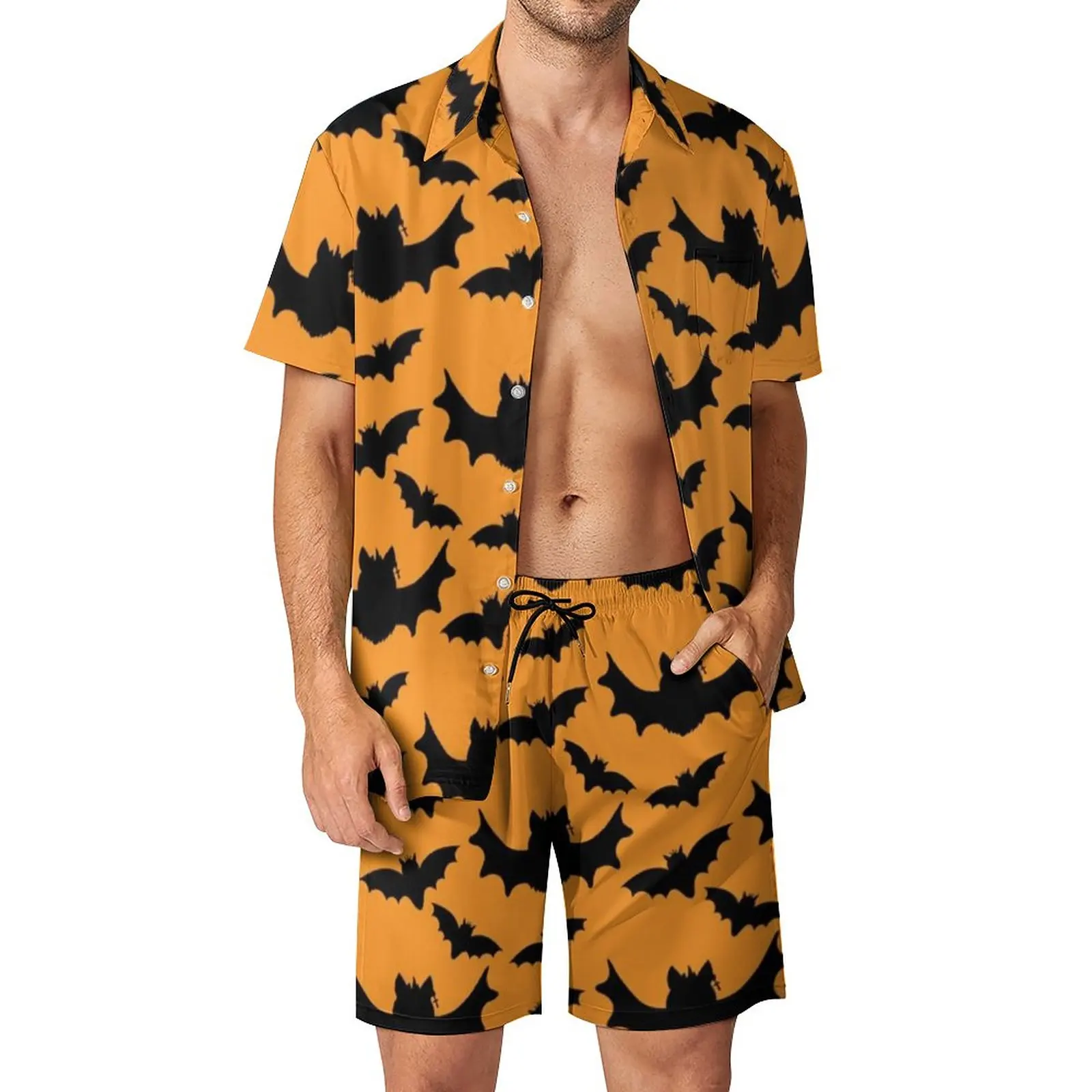 Black Bat Silhouette Vacation Men Sets Halloween Cartoon Print Casual Shirt Set Summer Shorts Two-piece Cool Suit Large Size 
Black Bat Silhouette Vacation Men Sets Halloween Cartoon Print Casual Shirt Set Summer Shorts Two-piece Cool Suit Large Size