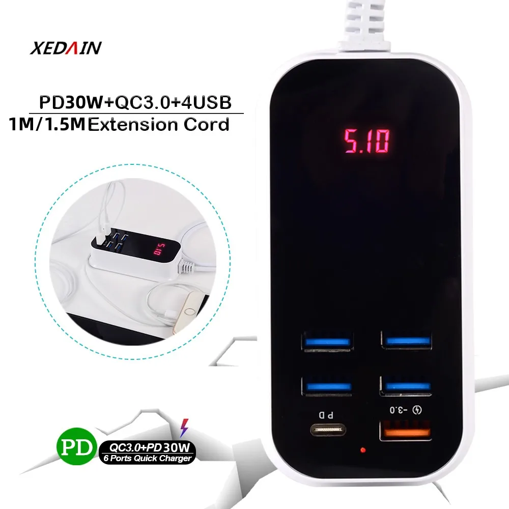 

AEL016 Wholesale 2PCS 5V/3A 6 Ports PD Multiple USB Charger 3.0 Wall Chargers Quick Charge Adapter Mobile Phone Universal