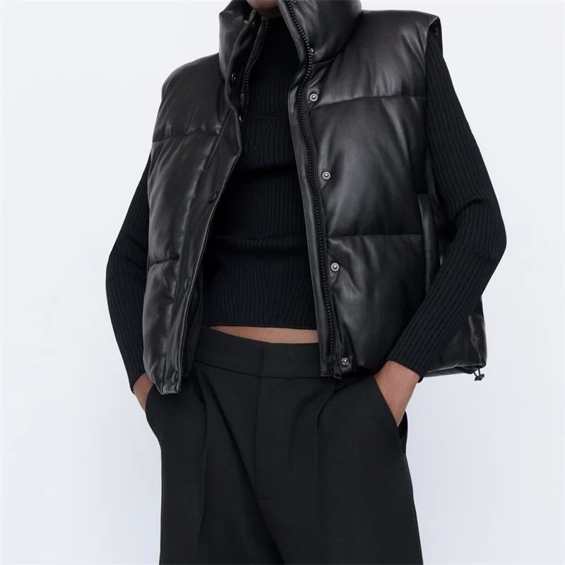Fashion Streetwear Women Puffy Vest Winter Thick Parkas Jacket Black PU Female Coats Faux Leather Down Waistcoat Loose Lady Vest
Fashion Streetwear Women Puffy Vest Winter Thick Parkas Jacket Black PU Female Coats Faux Leather Down Waistcoat Loose Lady Vest