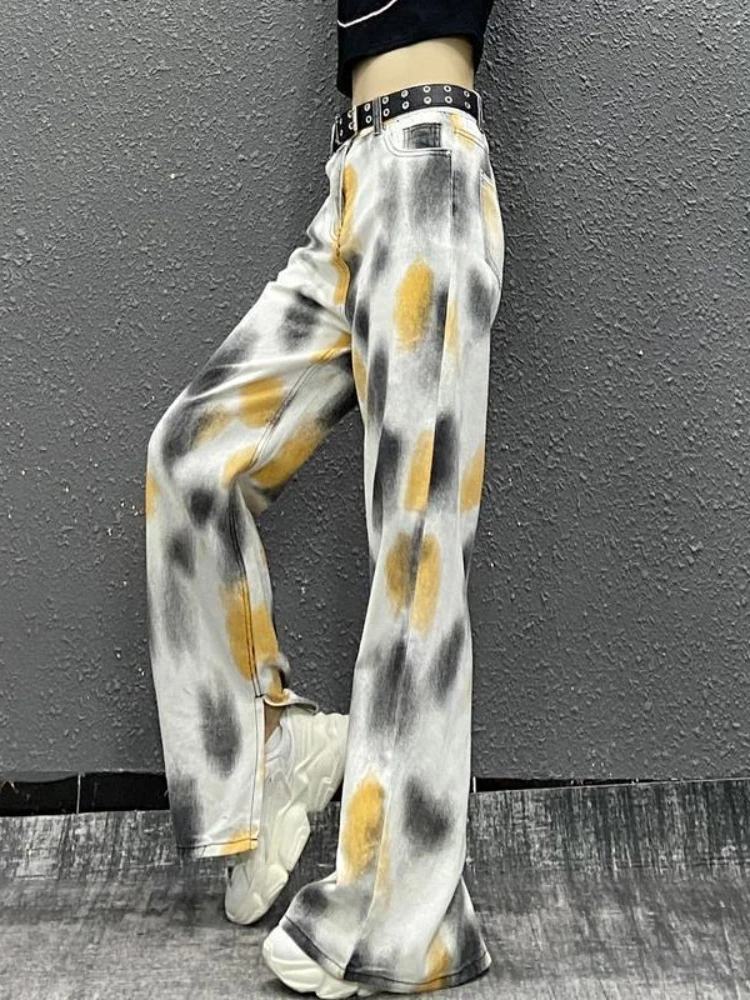 Spring and Summer New High Waist Straight Mopping Trousers Color Tie-dyed Split Wide Leg Retro Jeans Women Baggy Jeans Women 
Spring and Summer New High Waist Straight Mopping Trousers Color Tie-dyed Split Wide Leg Retro Jeans Women Baggy Jeans Women