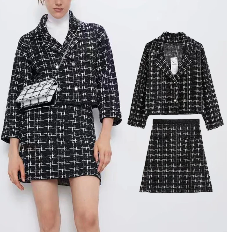2022 Two Piece Women's Plaid Blazer Jacket+Skirts Sets Fashion Long Sleeve Double Breasted Coat Female Pocket Set Streetwear
2022 Two Piece Women's Plaid Blazer Jacket+Skirts Sets Fashion Long Sleeve Double Breasted Coat Female Pocket Set Streetwear