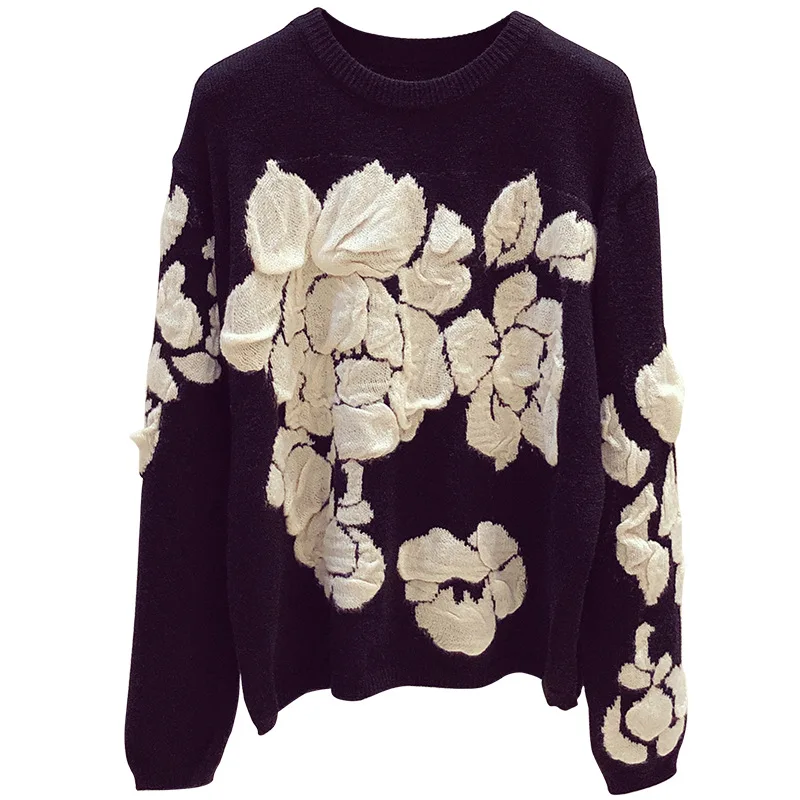 Femme High Quality Sweaters Knitted Black Sweater Jumper Oversize 2021 Fall Winter Women Floral Print Knitted Sweater Pullover
Femme High Quality Sweaters Knitted Black Sweater Jumper Oversize 2021 Fall Winter Women Floral Print Knitted Sweater Pullover