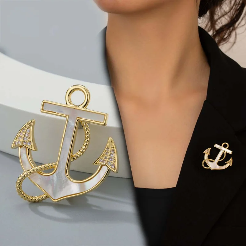 Fashion Gold Color Natural Shell Anchor Brooch Boat Rudder Collar Suit Pins Shirt Lapel Pin Badge Girls Jewelry Accessories
Fashion Gold Color Natural Shell Anchor Brooch Boat Rudder Collar Suit Pins Shirt Lapel Pin Badge Girls Jewelry Accessories