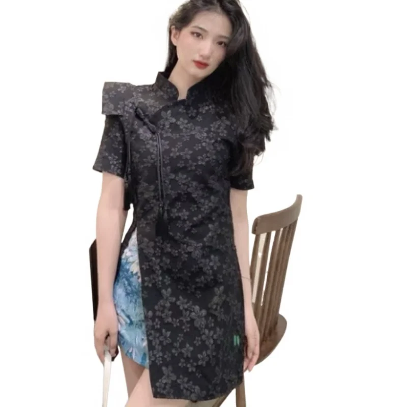 Китайское традиционное Ципао, улучшенный костюм Ципао, весна-лето 2023, короткая юбка с высокой талией и вышивкой, комплект из двух предметов 
Китайское традиционное Ципао, улучшенный костюм Ципао, весна-лето 2023, короткая юбка с высокой талией и вышивкой, комплект из двух предметов