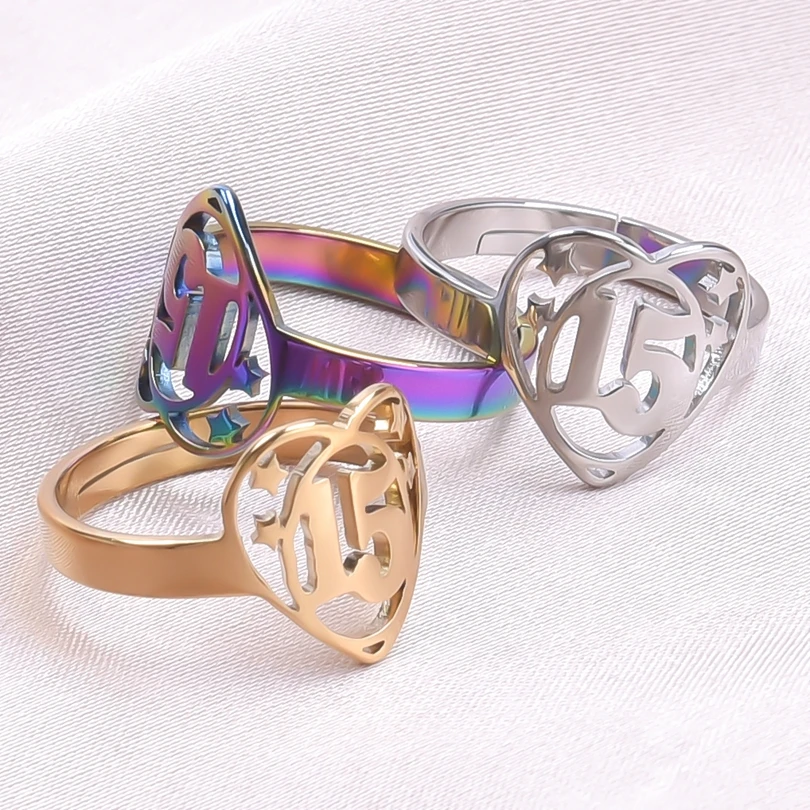 Trendy Titanium Steel 15 Letter Rings for Women Girl Fashion Heart Open Adjustable Rainbow Punk Unisex Ring Jewelry Female Gifts
Trendy Titanium Steel 15 Letter Rings for Women Girl Fashion Heart Open Adjustable Rainbow Punk Unisex Ring Jewelry Female Gifts