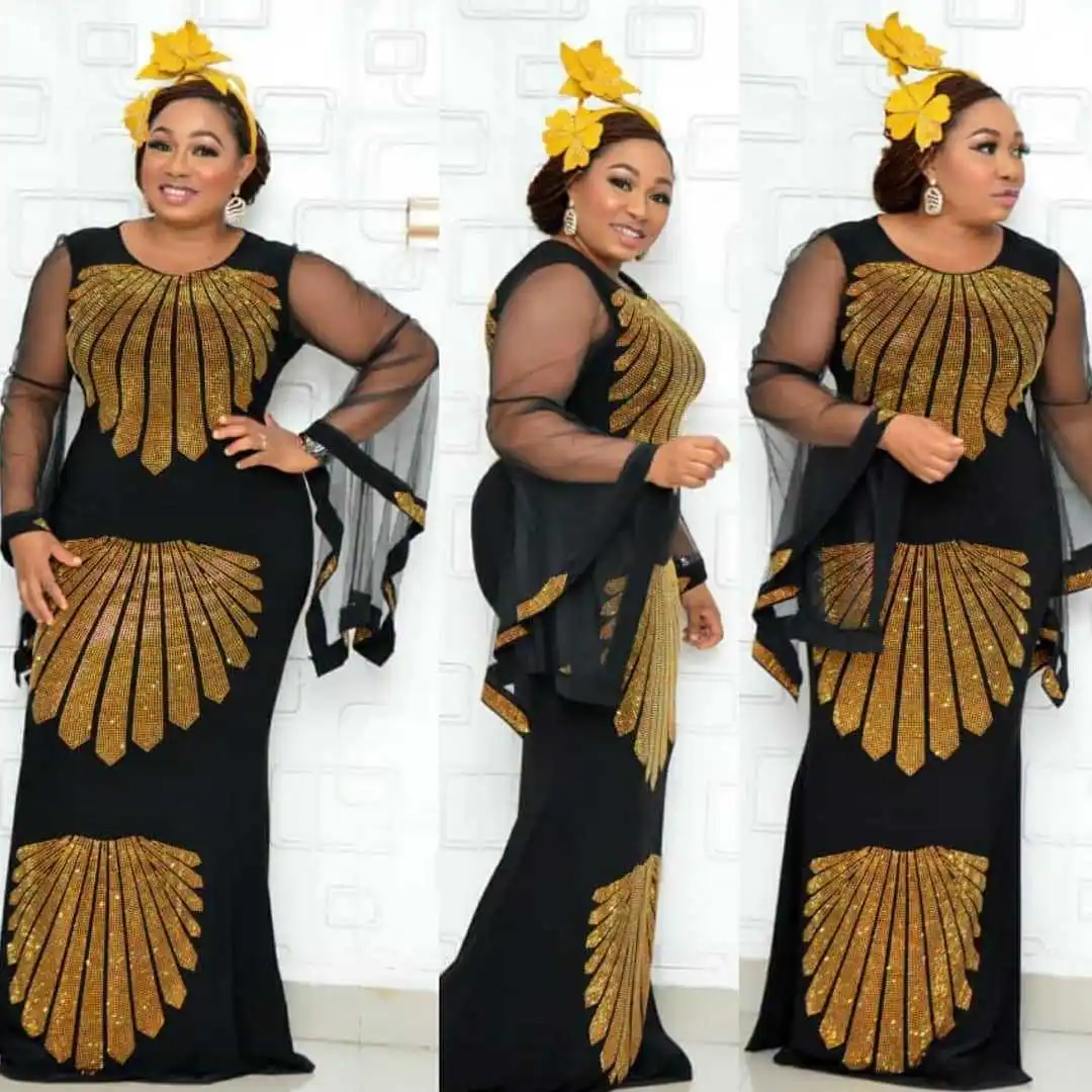 Women Elegant African Mom Dress Fashion Gauze Hot Diamond Horn Sleeve Hip-covered Large Size Stretch Dress
Women Elegant African Mom Dress Fashion Gauze Hot Diamond Horn Sleeve Hip-covered Large Size Stretch Dress