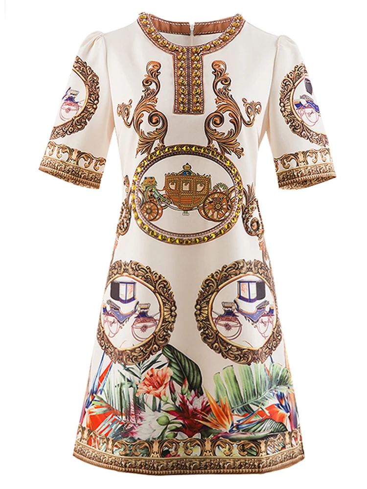 2022 Summer Knee-Length Dress Women Apricot Placement Print Beadng Diamonds Vintage Elegant Office Lady
2022 Summer Knee-Length Dress Women Apricot Placement Print Beadng Diamonds Vintage Elegant Office Lady