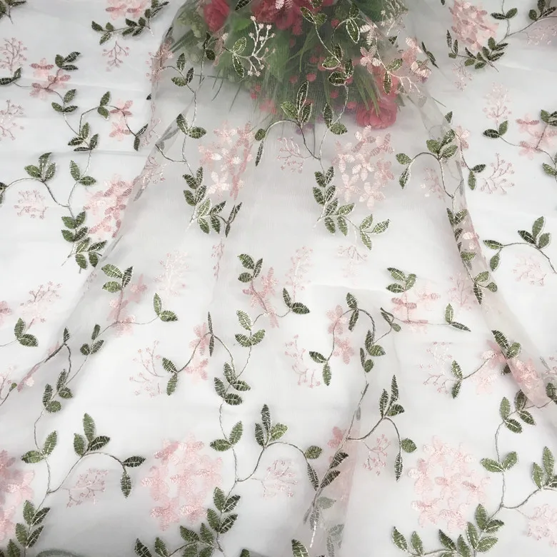 Fresh pastoral style mesh lace pink leaf embroidery clothing fabric women's long skirt summer children's wear
Fresh pastoral style mesh lace pink leaf embroidery clothing fabric women's long skirt summer children's wear