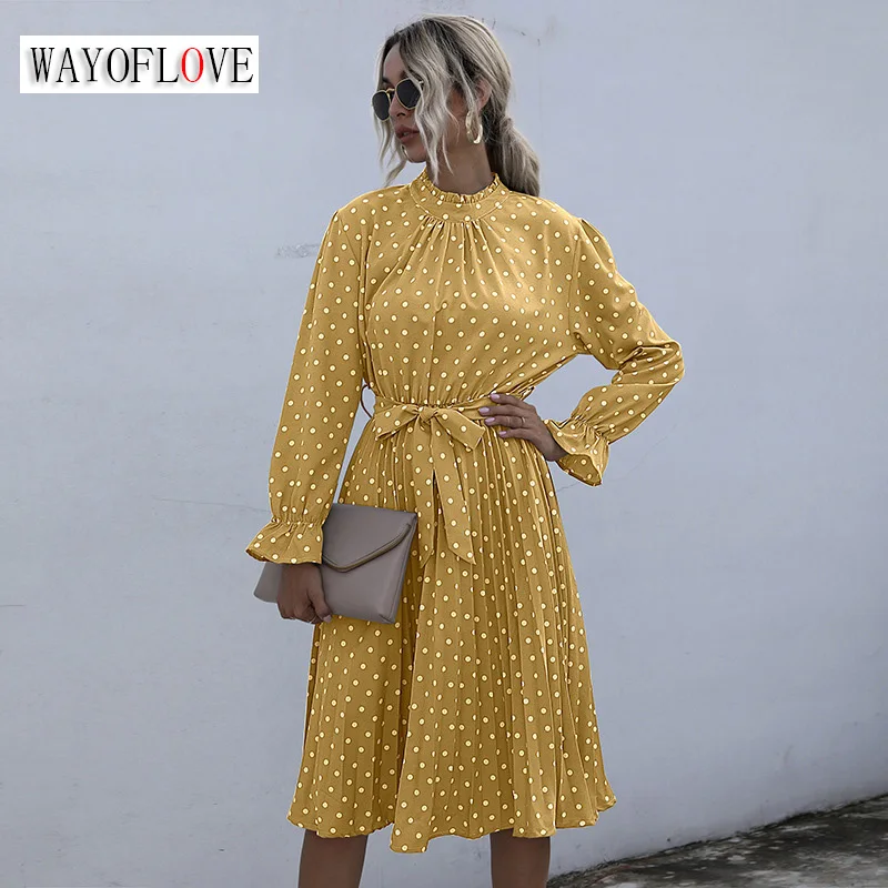 WAYOFLOVE Spring Vintage Folds Midi Dress Elegant Party Long Sleeve Turtleneck Dots Print Vestidos Sashes Holiday Casual Dresses
WAYOFLOVE Spring Vintage Folds Midi Dress Elegant Party Long Sleeve Turtleneck Dots Print Vestidos Sashes Holiday Casual Dresses