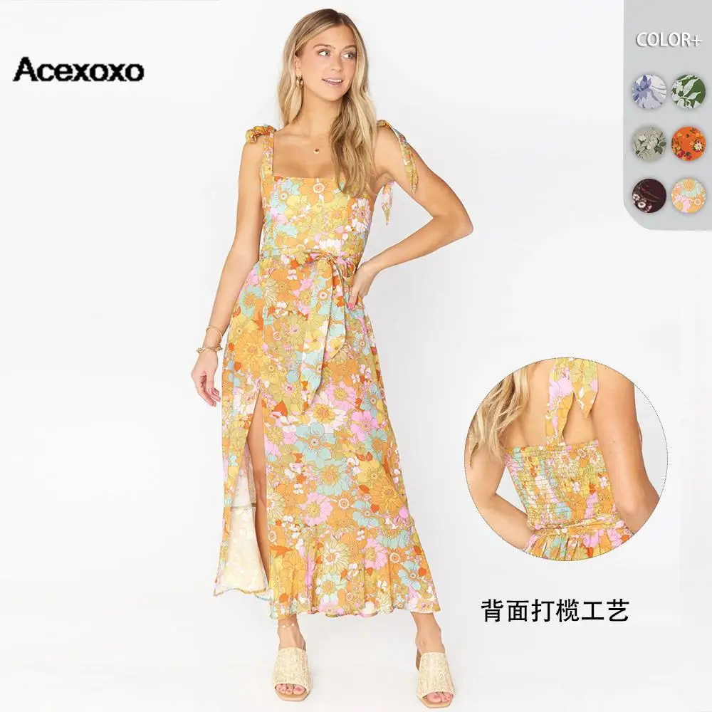 2023 new spring and summer split evening dress socialite slip skirt square collar MIDI dress woman 
2023 new spring and summer split evening dress socialite slip skirt square collar MIDI dress woman