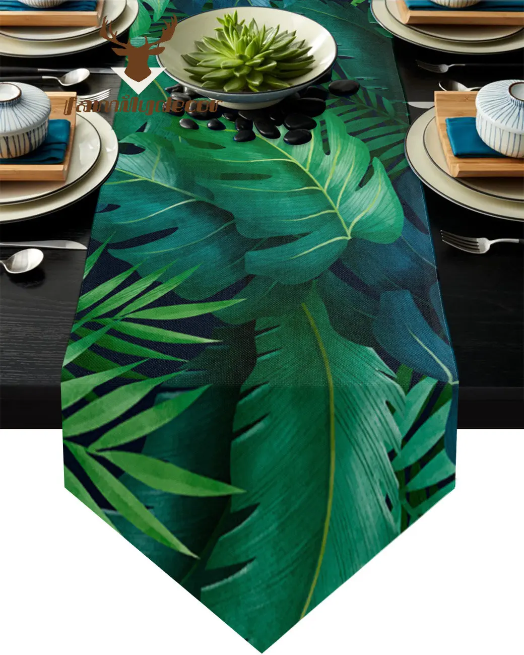 

Green Leaves Plants Tropical Jungle Table Runner Rustic Boho Wedding Decoration Tablecloth Party House Kitchen Dining Placemat
