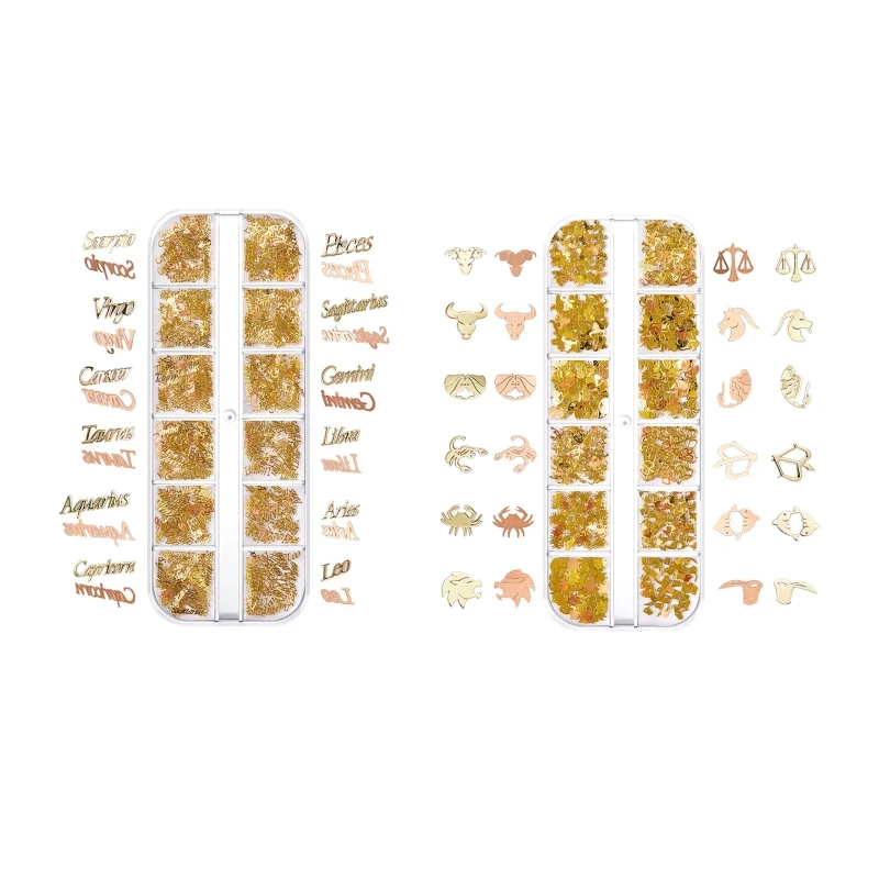 95AB Hollow Letters Sparkle Holographic Glitter Sequins 12 Grid Mixed Sequins 12 Constellation Metal Copper Nail Patch
95AB Hollow Letters Sparkle Holographic Glitter Sequins 12 Grid Mixed Sequins 12 Constellation Metal Copper Nail Patch