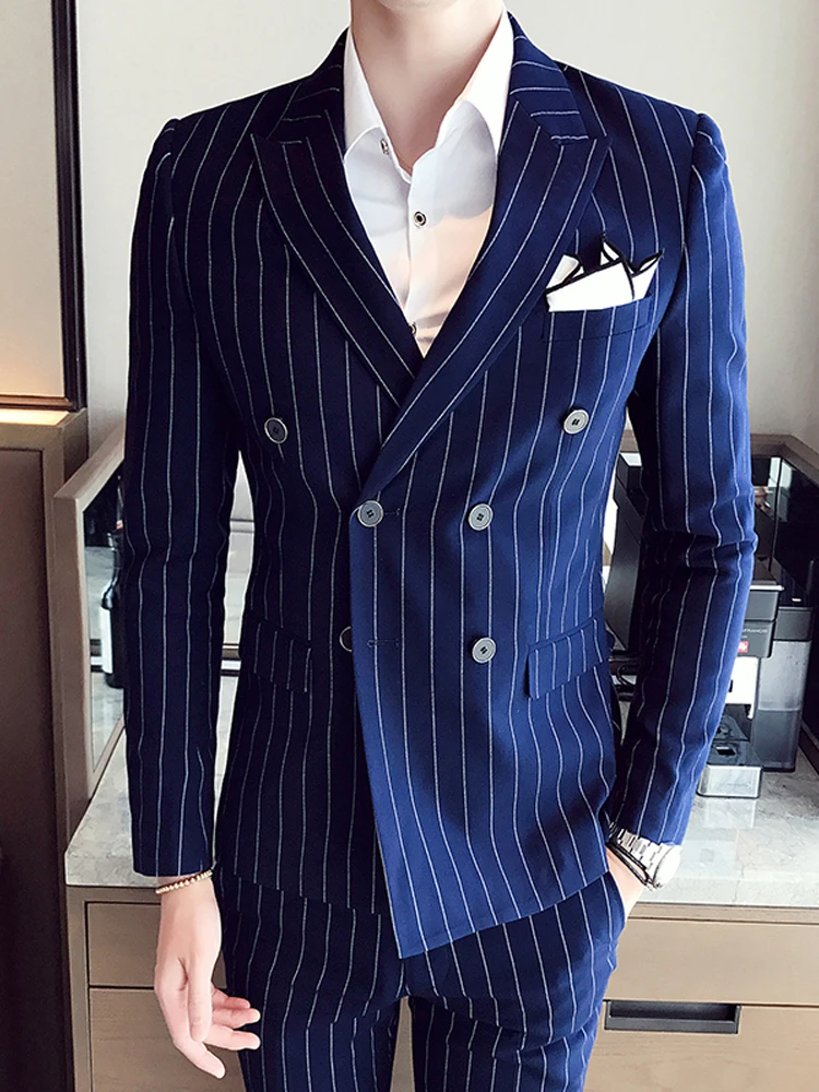 ( Jacket + Vest + Pants ) 2022 New Boutique Striped Men's Double-breasted Formal Business Suit 3 Piece Suit Groom Wedding Dress
( Jacket + Vest + Pants ) 2022 New Boutique Striped Men's Double-breasted Formal Business Suit 3 Piece Suit Groom Wedding Dress