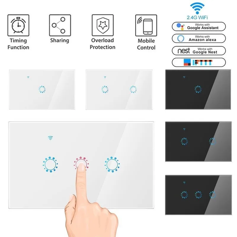 

Tuya APP Smart WIFI Glass Touch Remote Control Timing Switch Panel Remote Control ALEXA Voice Smart Switch 1-2-3Gang