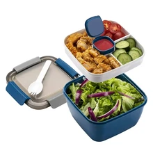 1 pc Salad Lunch Box Container With 37-oz Salad Bowl, 3 Compartments And 2-oz Sauce Container For Salad Toppings Or Snacks