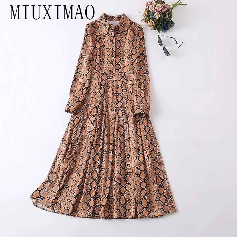 MIUXIMAO 2022 High Quality Autumn&Winter Elegant Dress Snakeskin Grain Lapel Leopard Print Fashion Long Dress Women Vestide
MIUXIMAO 2022 High Quality Autumn&Winter Elegant Dress Snakeskin Grain Lapel Leopard Print Fashion Long Dress Women Vestide